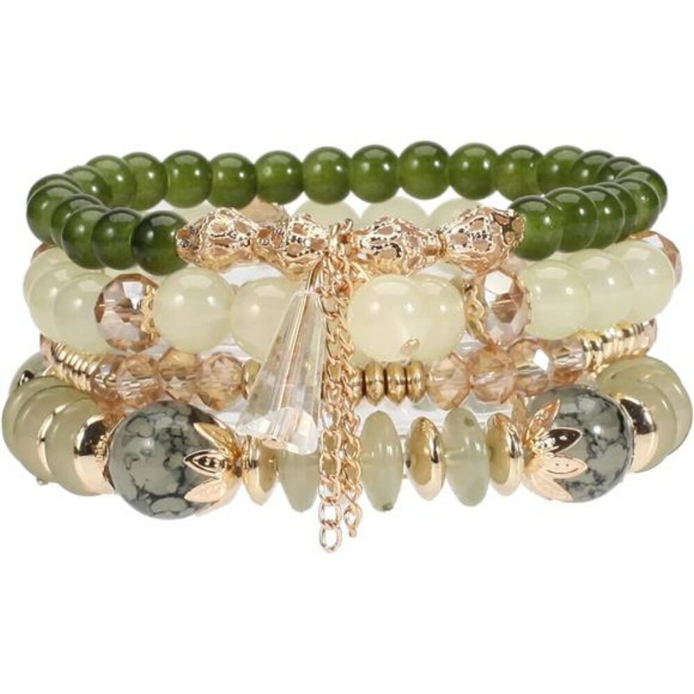 Boho Beaded Bracelet Set for Women Colorful Crystal Gold Stretch Layered Stack J